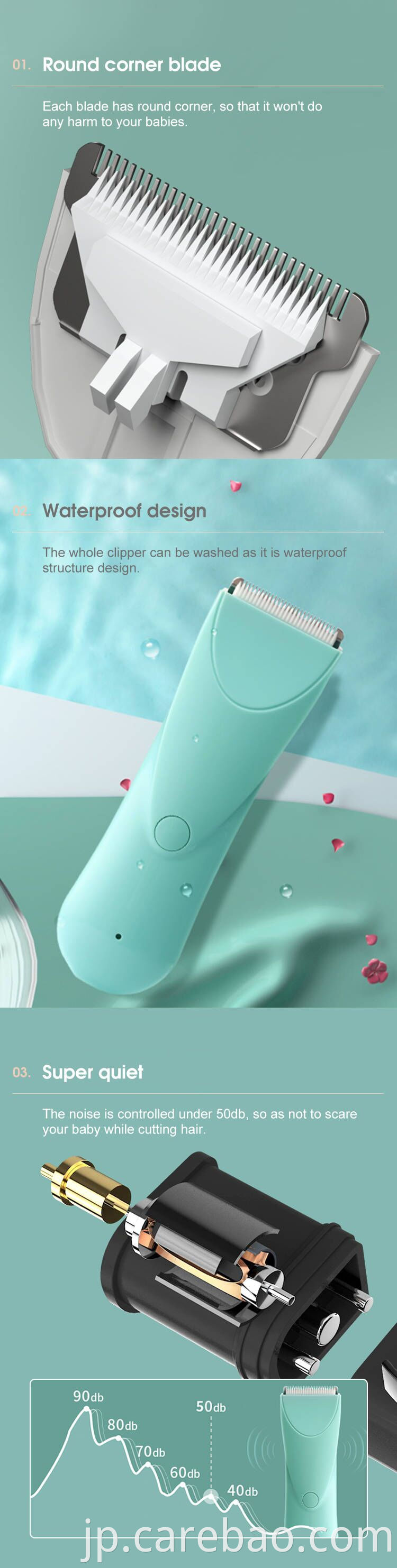 2022 Carebao Washable Electric Trimmer Body Body Hair Clipper for Baby Chidd Children with Nows Vibration in Blue and Green